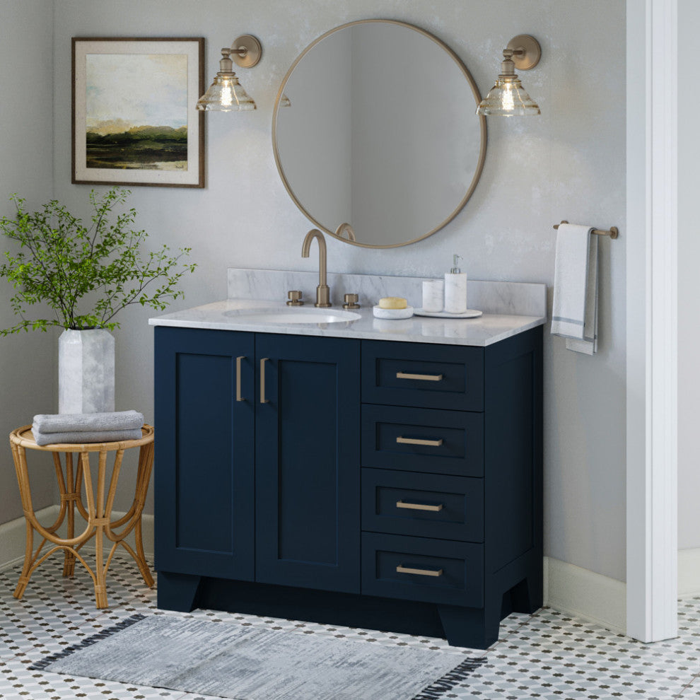 ARIEL Taylor 43" Left Offset Rectangle Sink Midnight Blue Vanity Quartz Top