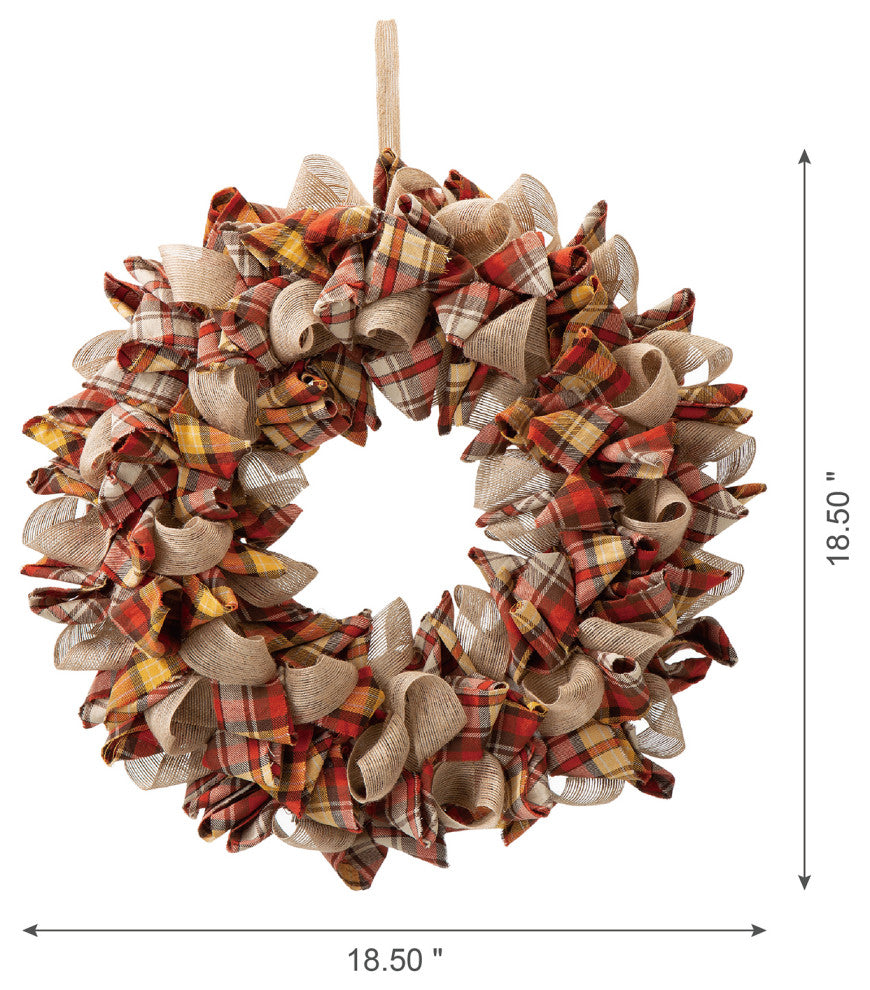 18.5"D Fall Fabric Plaid Wreath