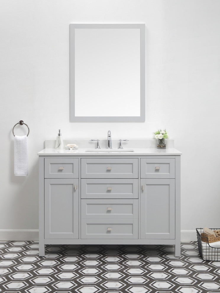 Cahaba Juniper 48"x21" Vanity, Dove Gray, Cultured Marble Top, Ceramic Basin