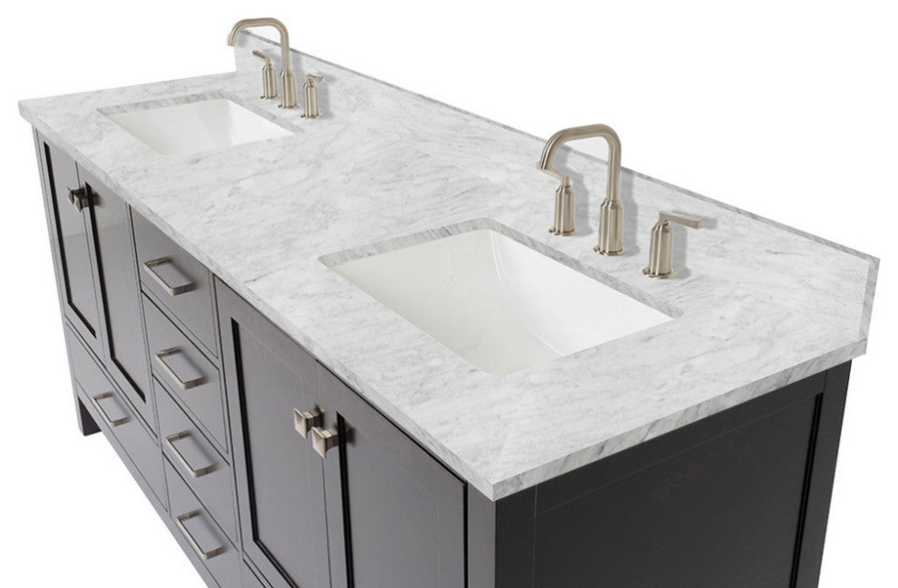 ARIEL Cambridge 73" Rectangle Sinks Bath Vanity Carrara Marble