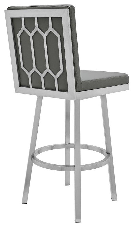 Gem 30 Swivel Modern Metal and Gray Faux Leather Bar and Counter Stool