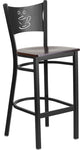 Black Coffee Back Metal Restaurant Barstool, Walnut Wood Seat