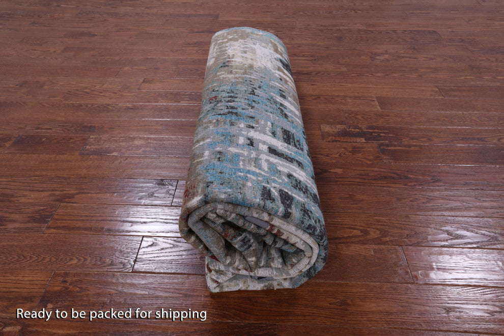 8' 1" X 10' 3" Wool and Silk Abstract Hand Knotted Rug Q9422