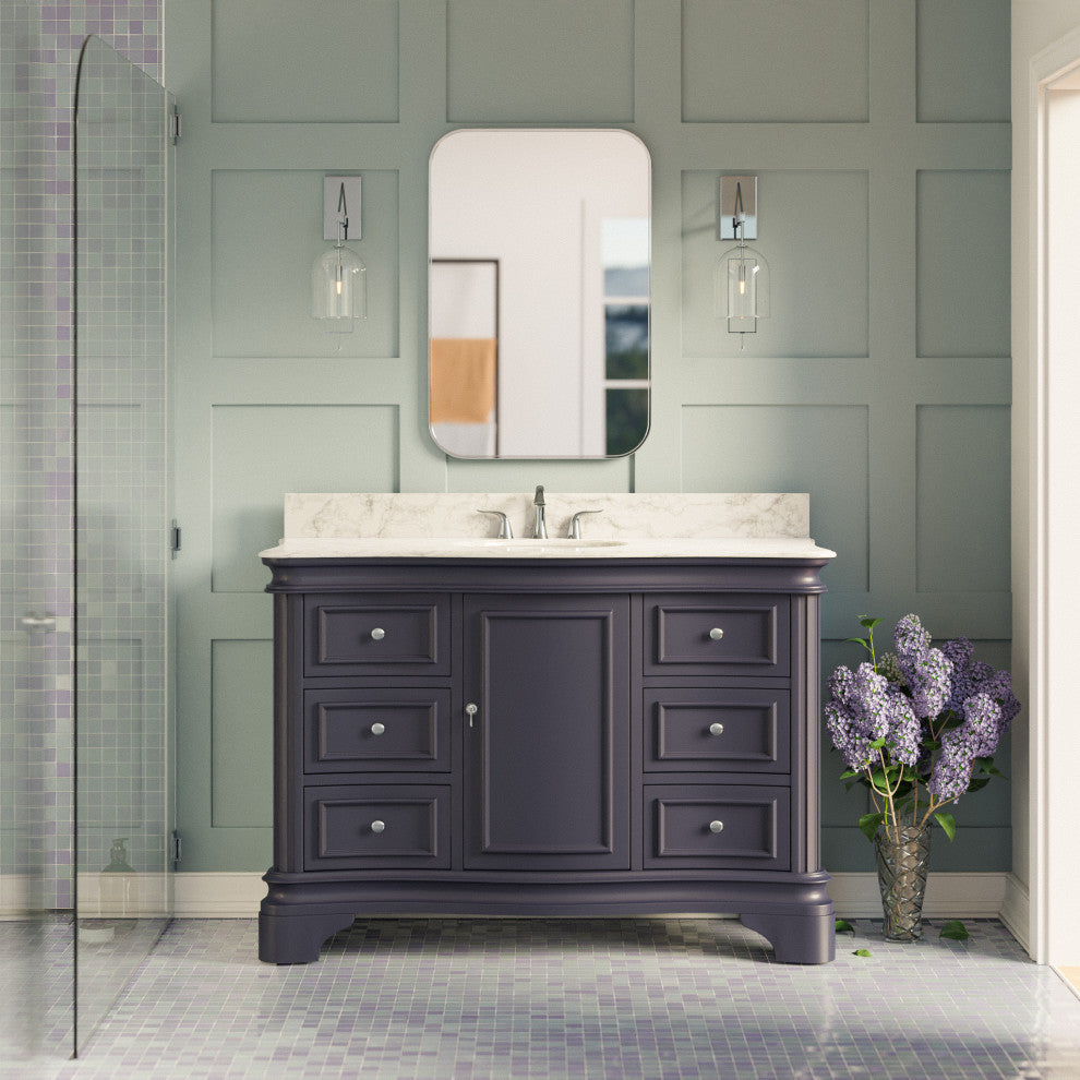 Katherine 48" Bath Vanity, Marine Gray, Carrara Marble