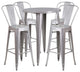 30" Round Silver Metal Indoor-Outdoor Bar Table Set with 4 Cafe Stools