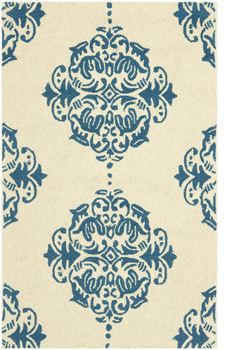 Safavieh Chelsea Hk145A Damask Rug, Ivory/Blue, 1'8"x2'6"