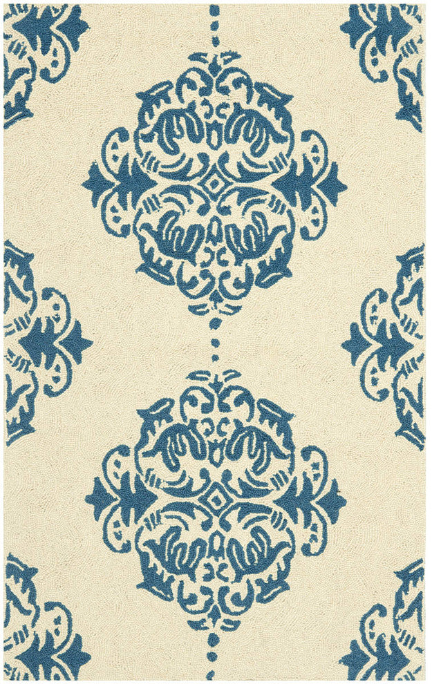 Safavieh Chelsea Hk145A Damask Rug, Ivory/Blue, 1'8"x2'6"