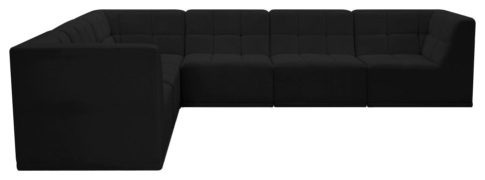 Relax Velvet Upholstered 6-Piece L-Shaped Modular Sectional, Black