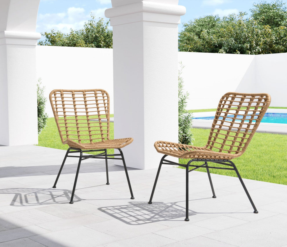 Dining Chair, Set of 2, Aluminum, Metal, Natural, Black, Outdoor Patio Balcony