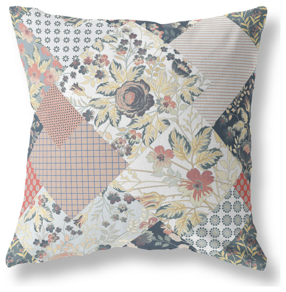 18" Peach Black Floral Indoor Outdoor Throw Pillow