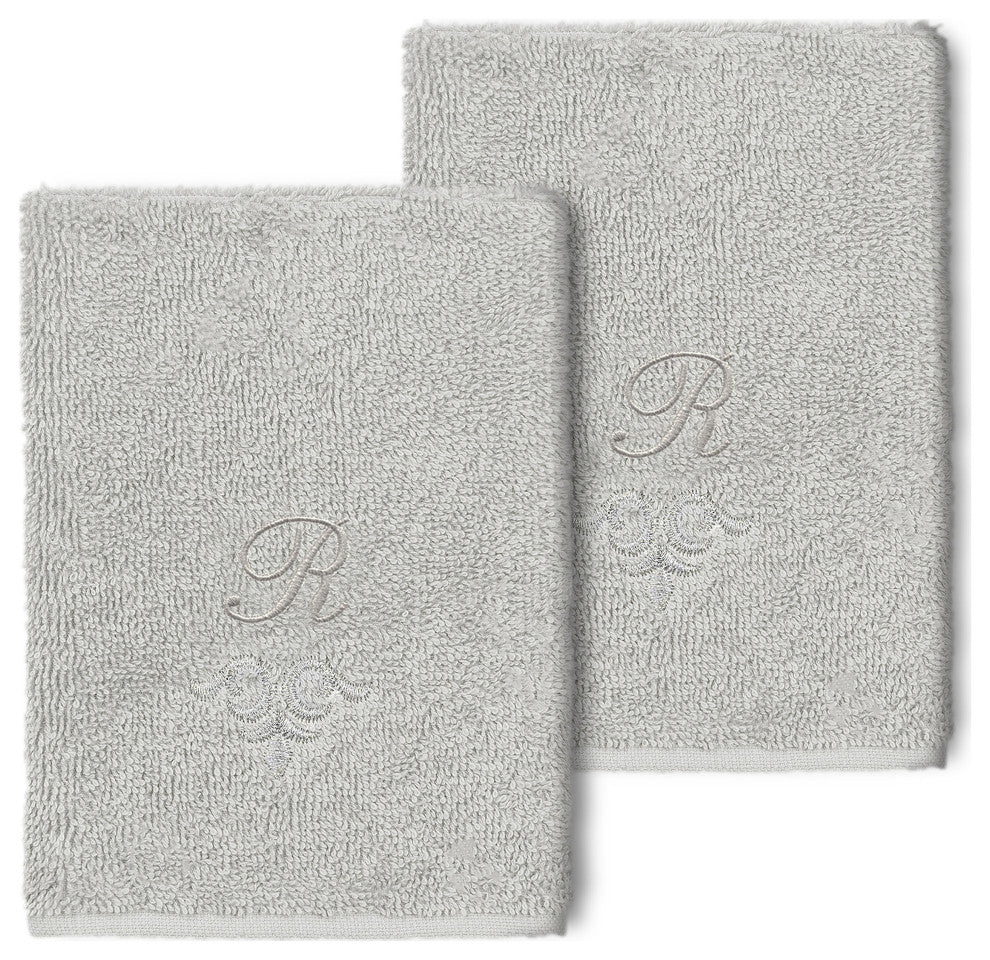 Linum Home Turkish Cotton Monica 2-Piece Embellished Washcloth Set, Light Gray