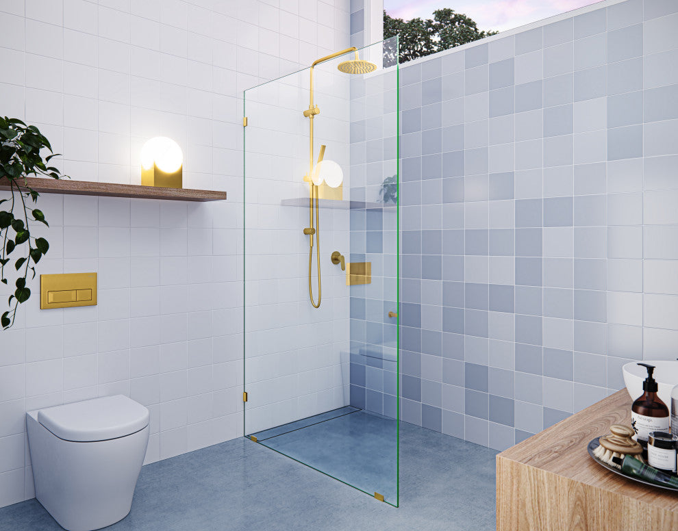 78"x45" Frameless Shower Door Single Fixed Panel, Satin Brass