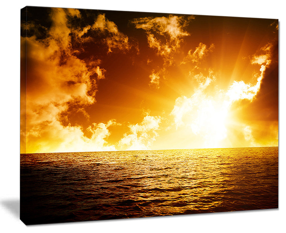 "Fiery Sunlight in Beach During Sunset" Seashore Canvas Wall Art, 20"x12"
