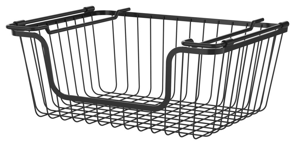 Oceanstar Stackable Metal Wire Storage Basket Set of 2, Black, Wide