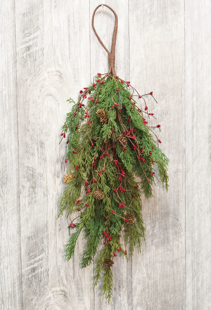 Evergreen Pine With Red Pips Teardrop