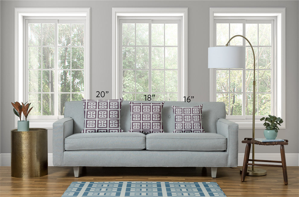 16x16" Greek Key Patterned Nautical Decorative Indoor Pillow, Dusty Smoke