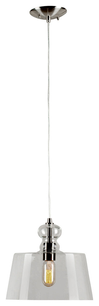 1 Light Cord-Hung Glass Mini Pendant, Brushed Nickel, Clear Glass