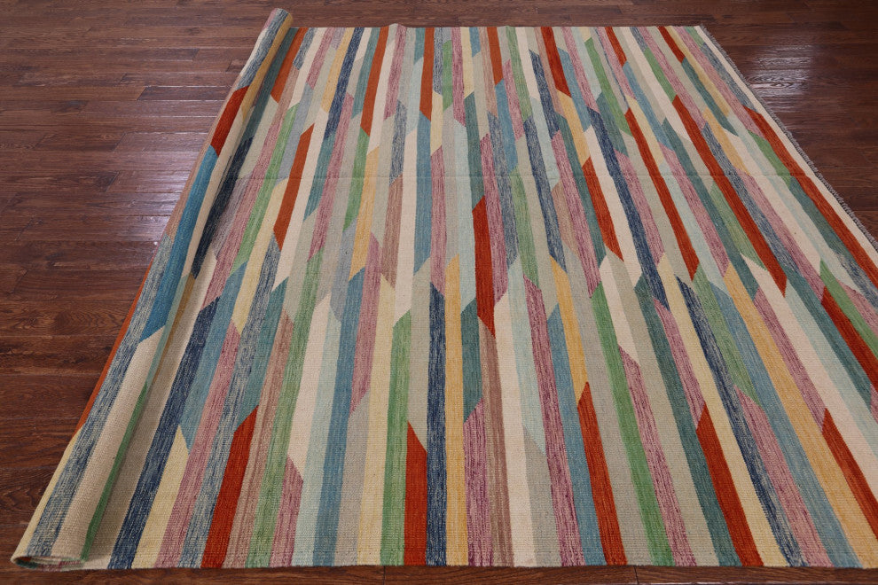 8' 7" X 11' 3" Reversible Kilim Flat Weave Wool On Wool Rug - Q12592