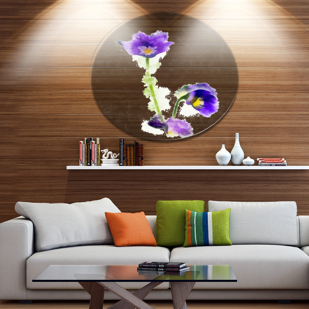 Purple Liverleaf Flower Watercolor, Floral Disc Metal Wall Art, 36"