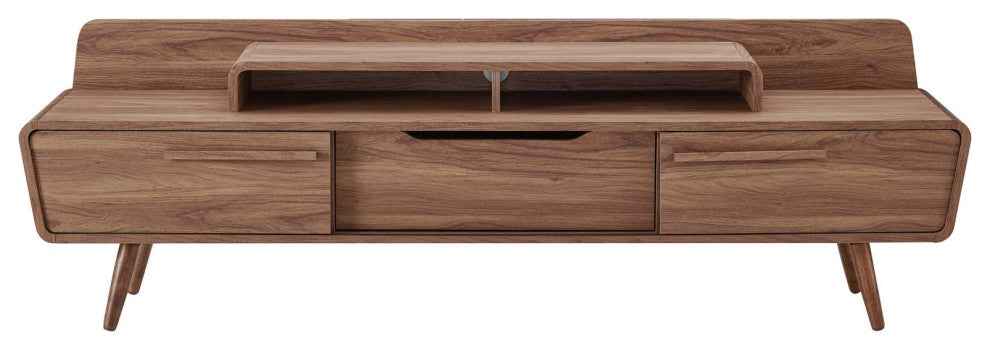 Modern Designer Lounge Media TV Stand Table, Wood, Natural Walnut Brown
