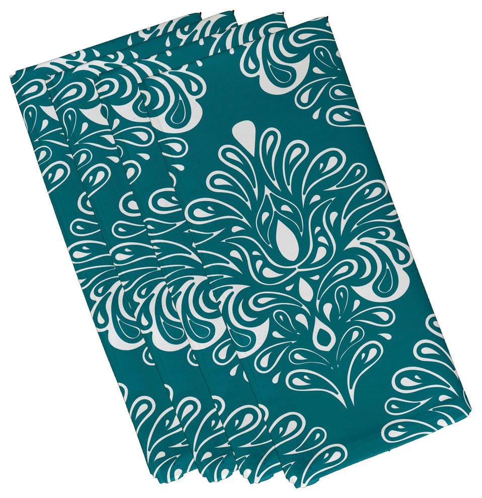 22"x22" Veranda, Geometric Print Napkin, Teal, Set of 4