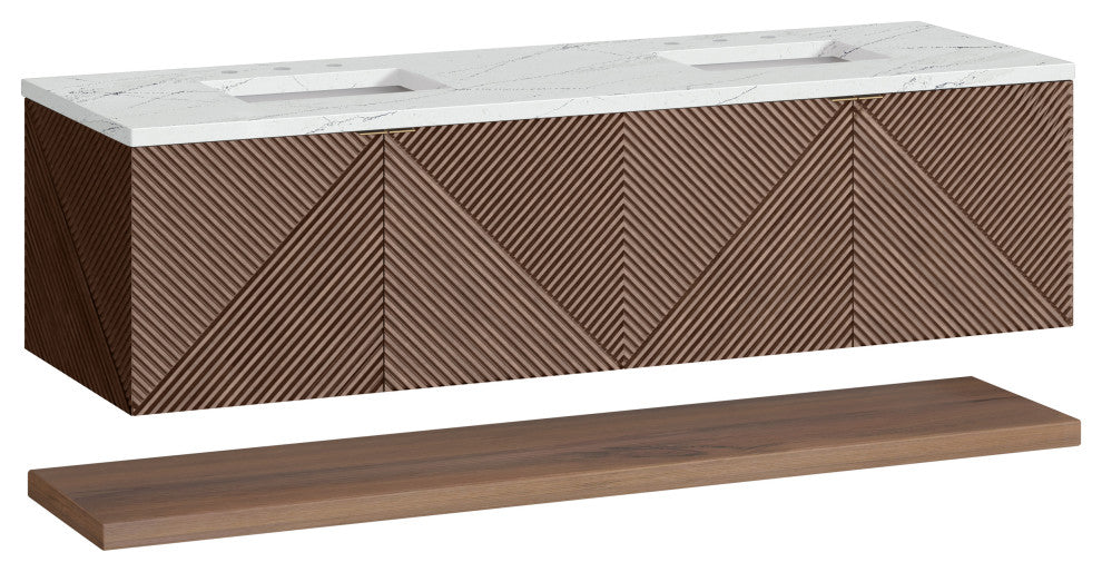 James Martin Marcello Bath Vanity, Chestnut, 72", Ethereal Noctis, Three-Hole