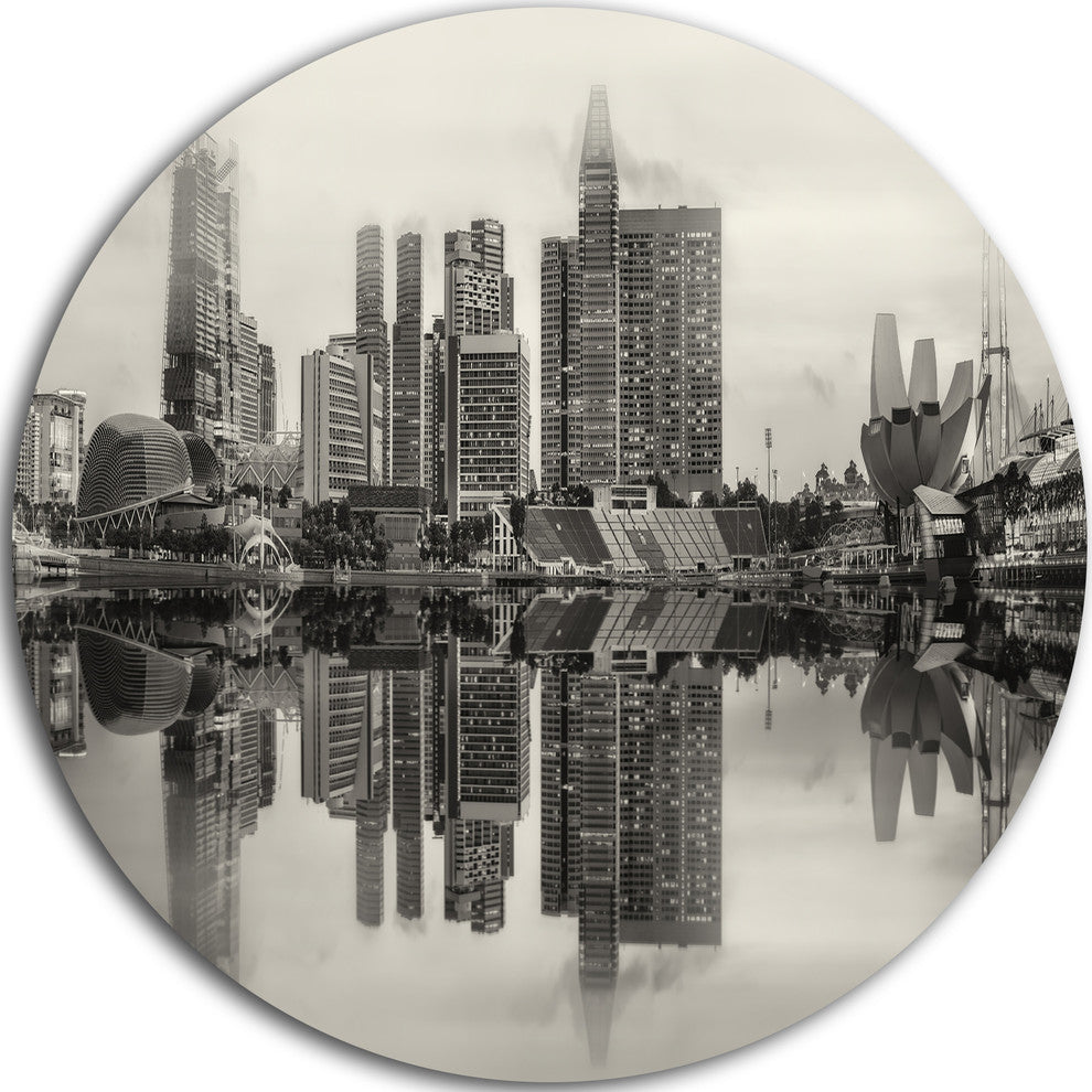 Singapore Skyline View Panorama, Cityscape Round Metal Wall Art, 36"