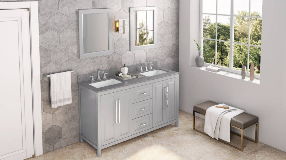 Cade Transitional 60" Grey Double Sink Vanity, Steel Grey Cultured Marble Vanity