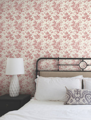 Anemone Toile French Red Wallpaper