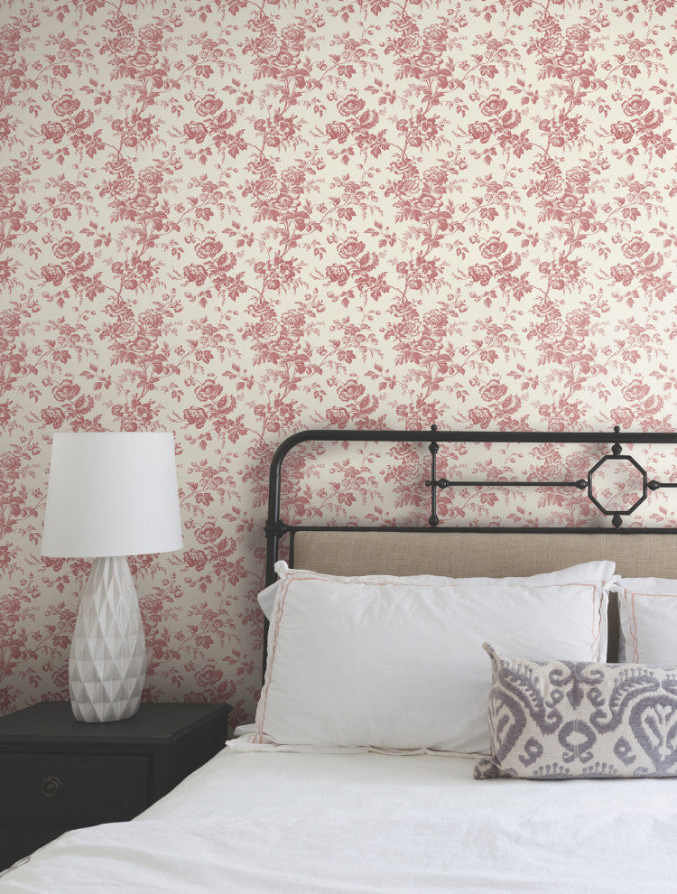 Anemone Toile French Red Wallpaper