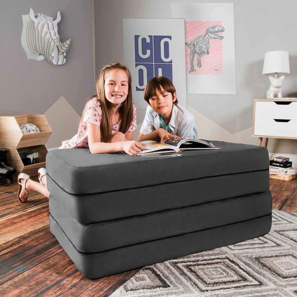 Zipline Big Kids Modular Sofa and Ottoman, Charcoal