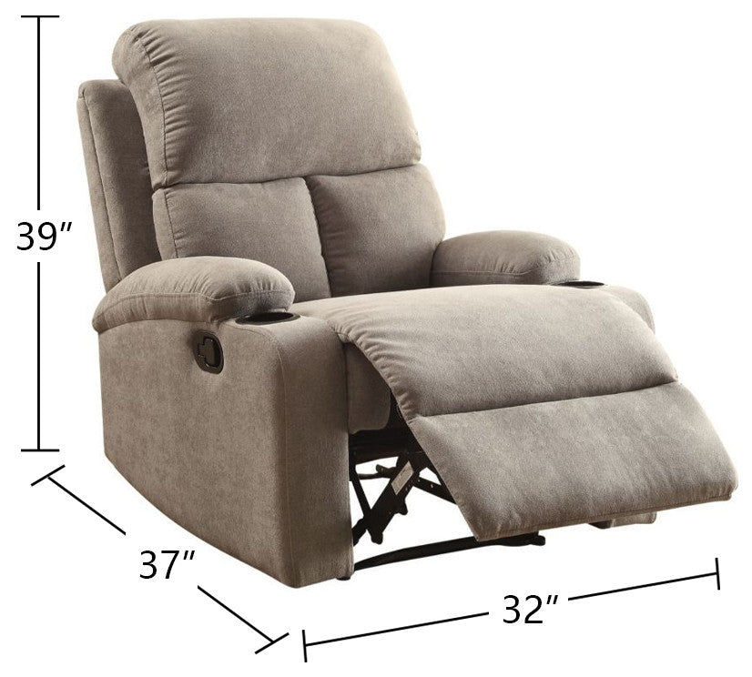 Velvet Upholstered Motion Recliner, Gray Finish