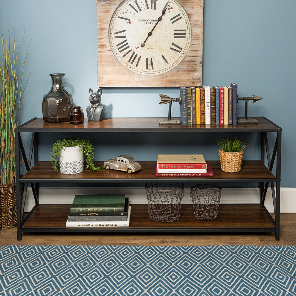 X Frame 60" Industrial Bookshelf - Dark Walnut