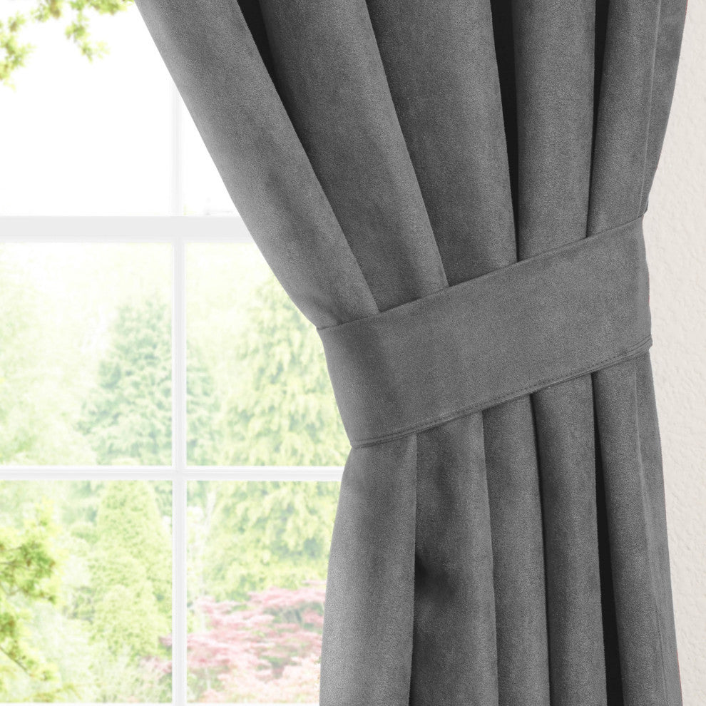 108"x52" Microsuede Blackout Curtain Panels, Set of 2, Steel Grey