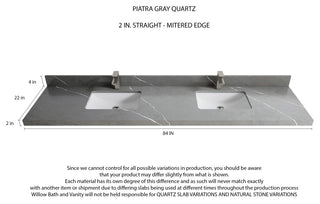 Fenway 84 Double Sink Bath Vanity in White 2" Piatra Gray
