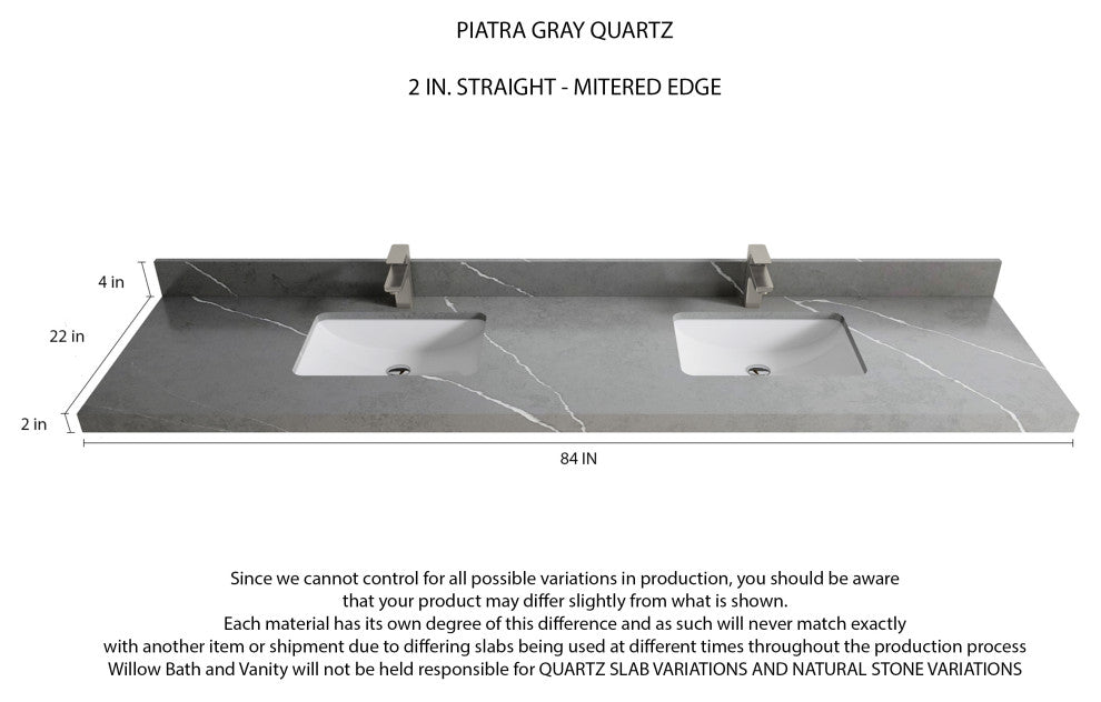 Fenway 84 Double Sink Bath Vanity in White 2" Piatra Gray