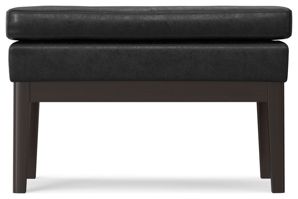 Carlson SOLID HARDWOOD Small Ottoman Bench, Distressed Black