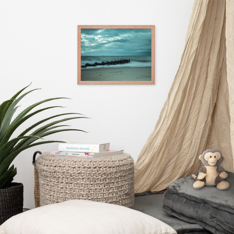Blue Morning at Rehoboth Coastal Landscape Framed Photo Paper Wall Art Prints, Red Oak, 12" X 16"