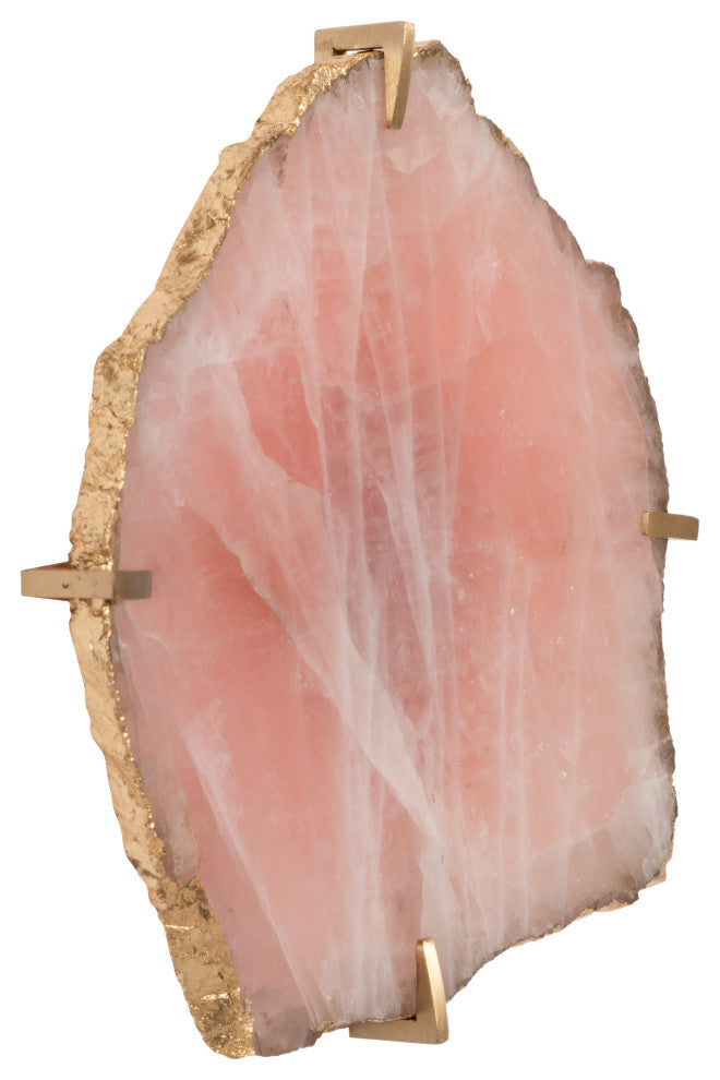 Gem Wall Slice, Brass Setting, Rose Quartz