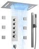 LED Thermostatic Shower System Rain Shower Head With 6 Body Jets, Brushed Nickel, 23"x15", Slide Bar