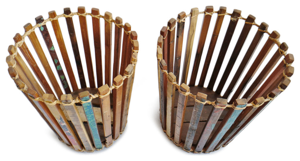 Salvaged Boat Wood Basket Medium