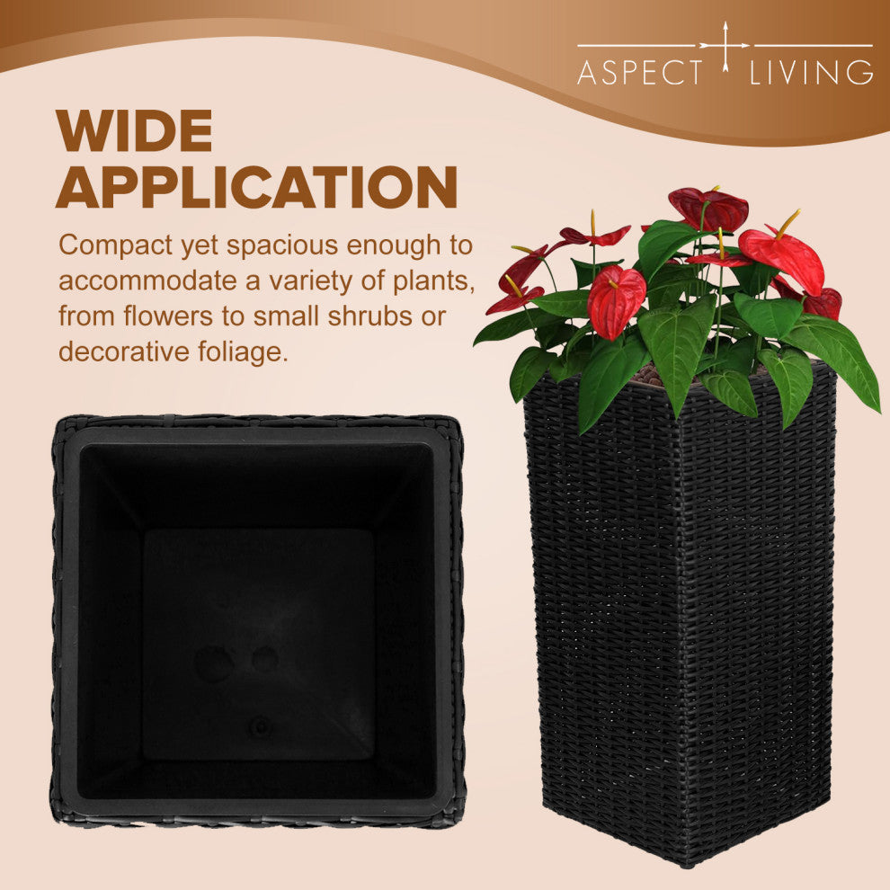 Sierra Square Wicker Planter 2-piece Set in Black