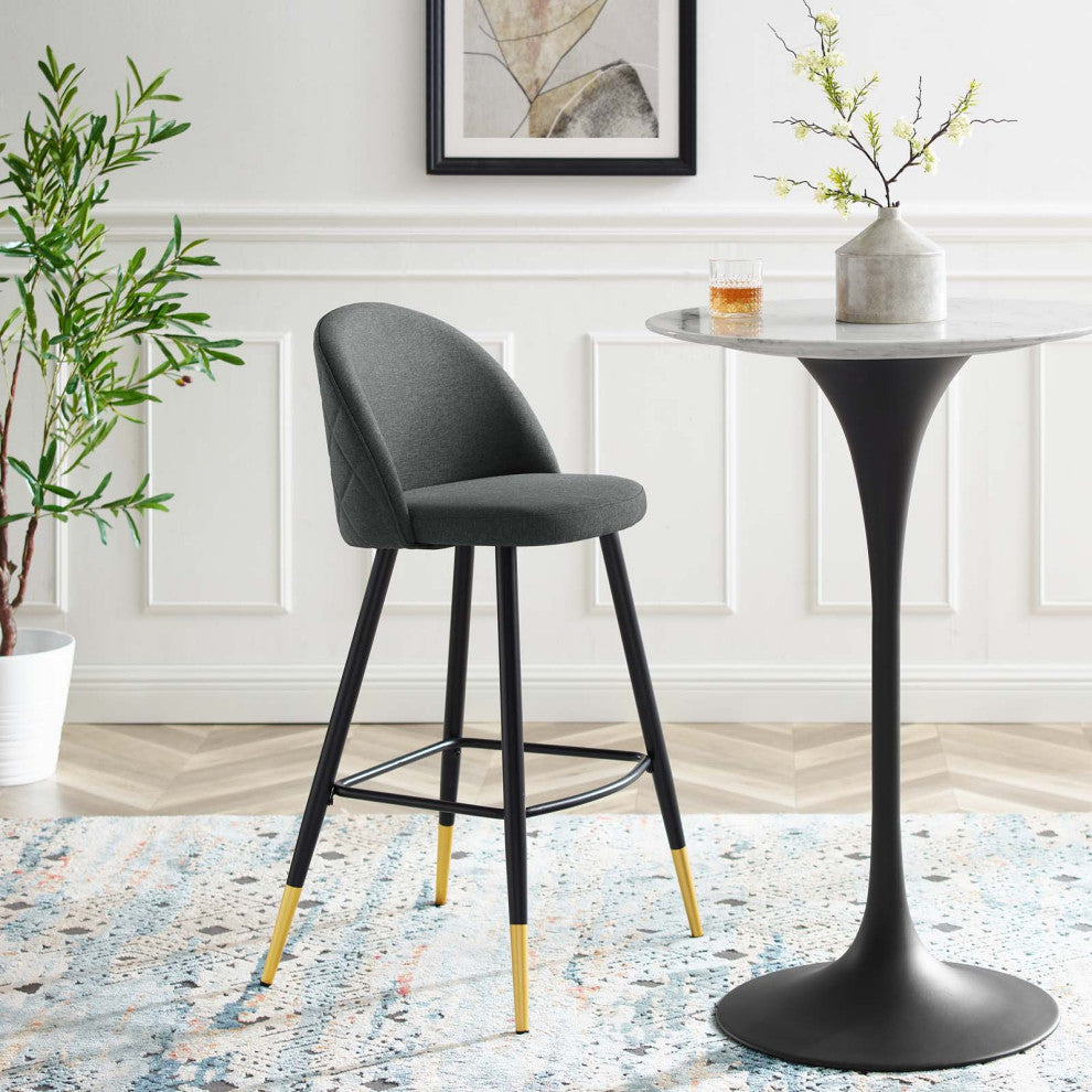 Bar Stool Chair Barstool, Set of 2, Fabric, Metal, Gray, Modern, Bar Pub