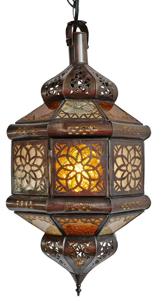 Moroccan Amber and Clear Tin Lantern