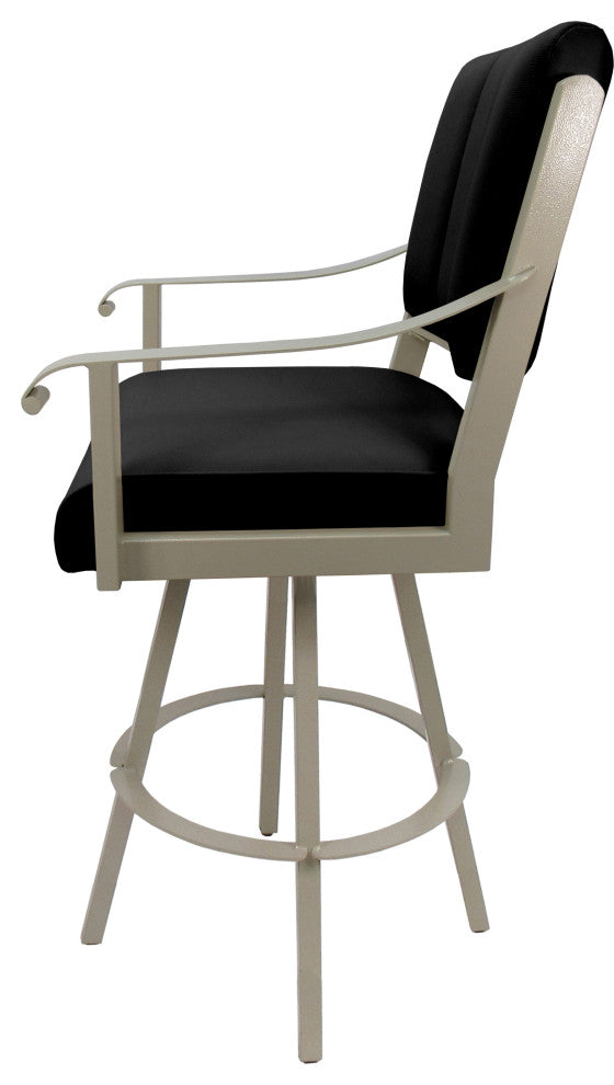 Leather Swivel Metal Bar Stool - Memphis on Warren Base, Black Leather on Beige, 30"