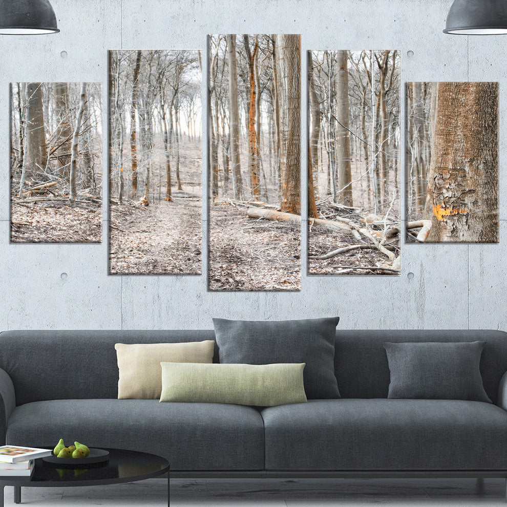 Dense Forest in the Winter Photography, Forest Canvas Art, 60"x32", 5 Panels