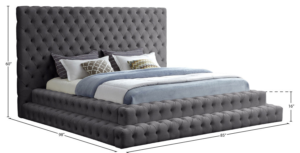 Revel Velvet Upholstered Bed, Gray, Queen