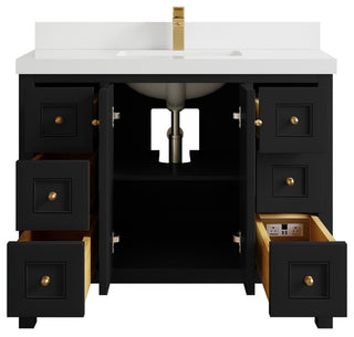 Nashville 42" Single Sink Bath Vanity, Black 2" White Quartz