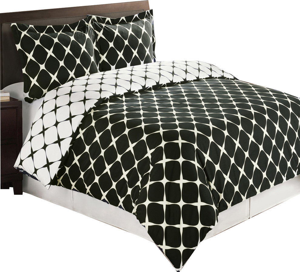 Bloomingdale 100% Cotton 4PC Comforter Set, Black and White, Twin/Twin Xl
