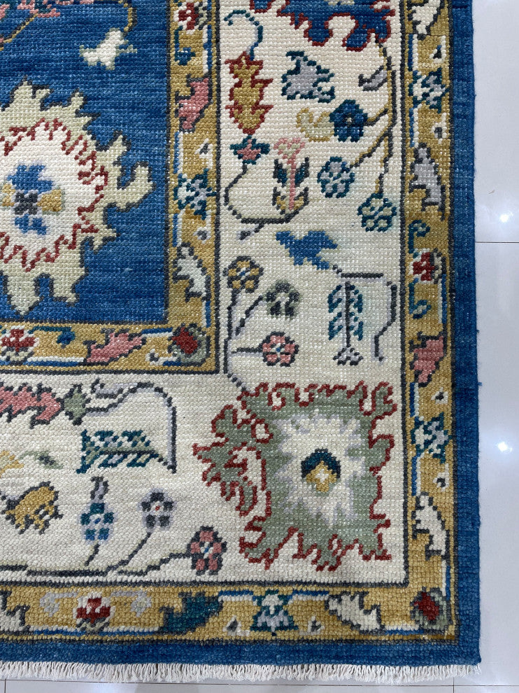 EORC Blue/Beige Hand Knotted Wool Colorful Mahal Classic Rug, 8'x10